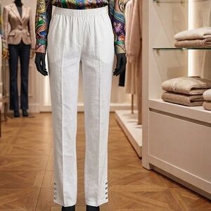 Quacker Factory White Straight-Leg Pull-On Cotton Blend Pants